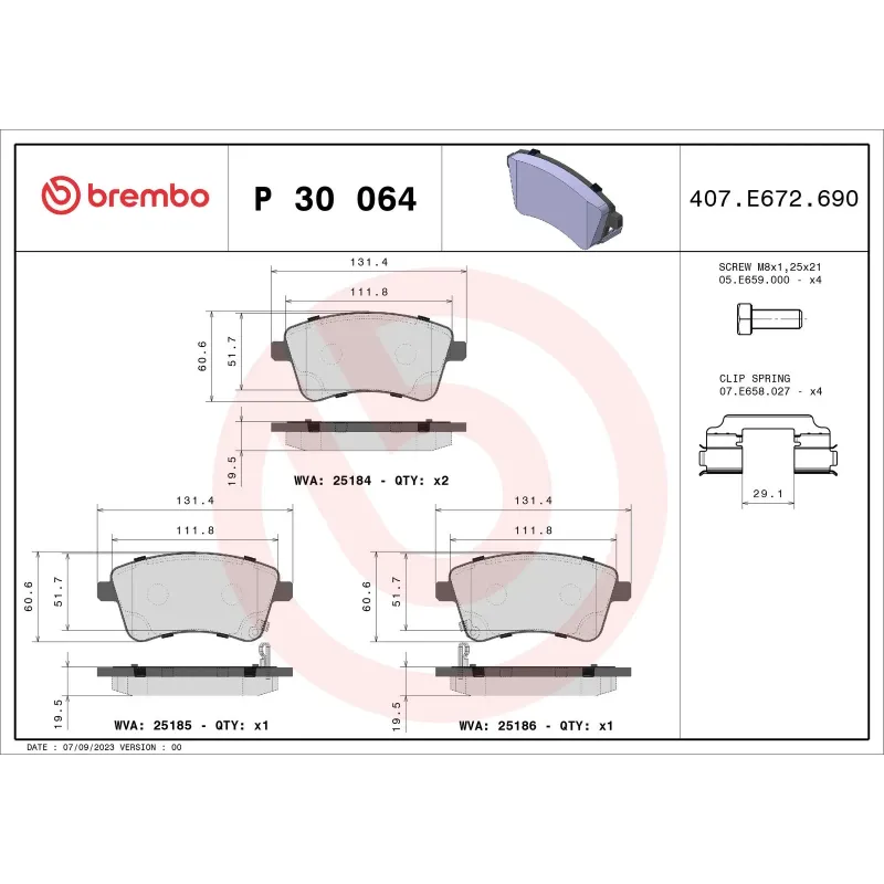 BREMBO P30064 Juego de pastillas de freno