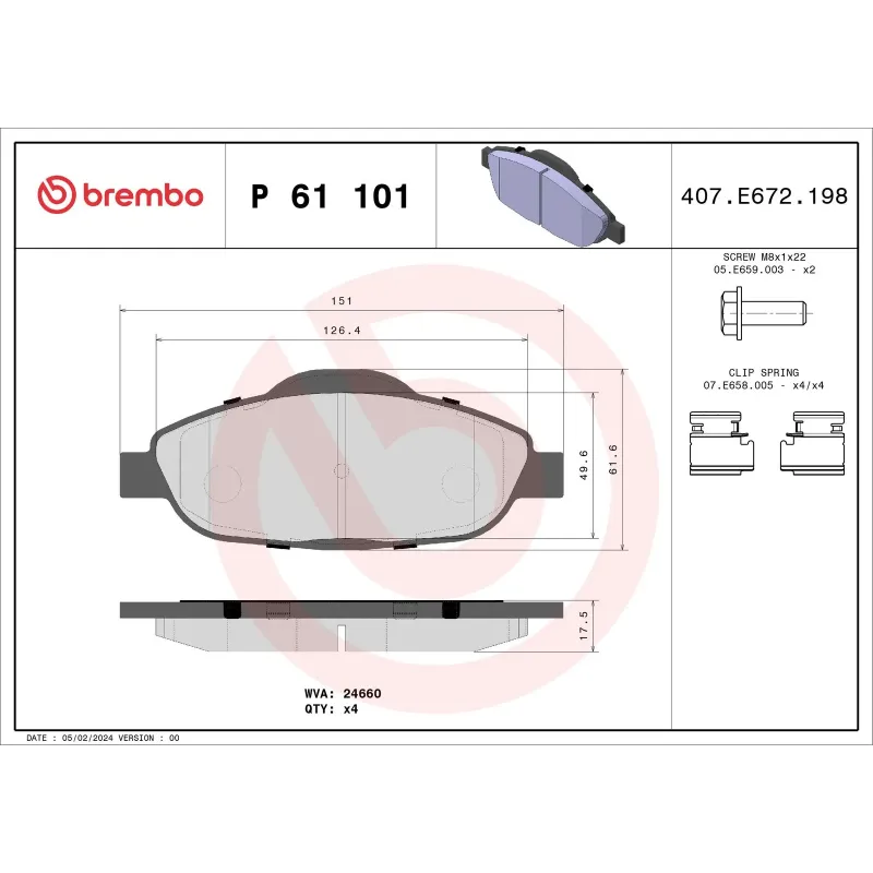 BREMBO P61101 Juego de pastillas de freno