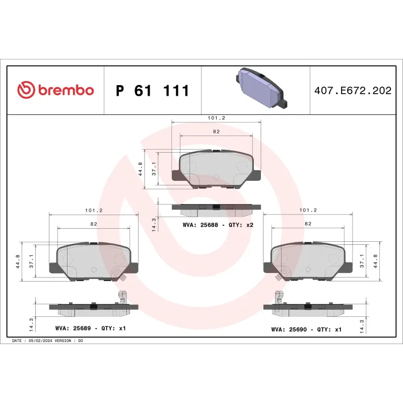 BREMBO P61111 Juego de pastillas de freno