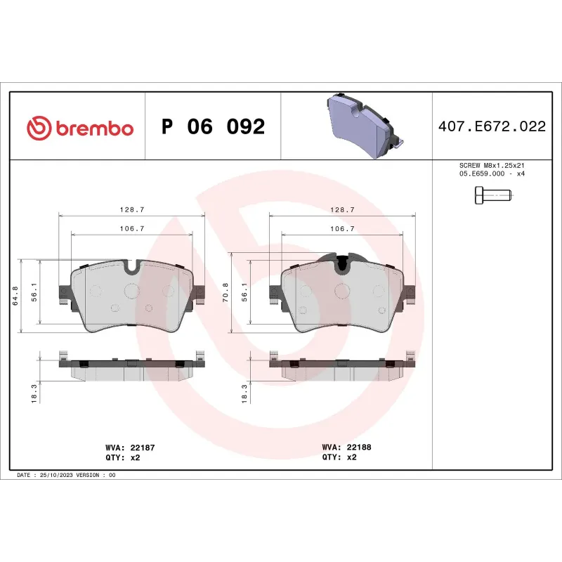 BREMBO P06092 Juego de pastillas de freno