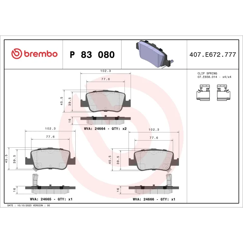 BREMBO P83080 Juego de pastillas de freno