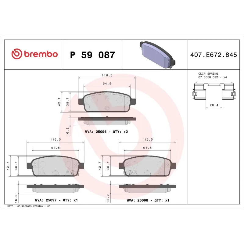 BREMBO P59087 Juego de pastillas de freno