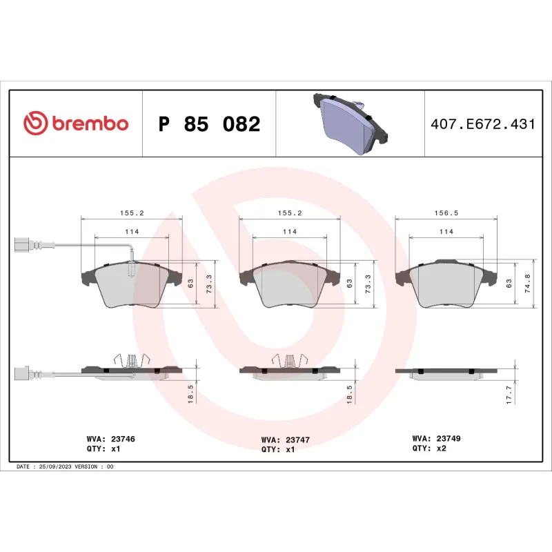 BREMBO P85082 Juego de pastillas de freno