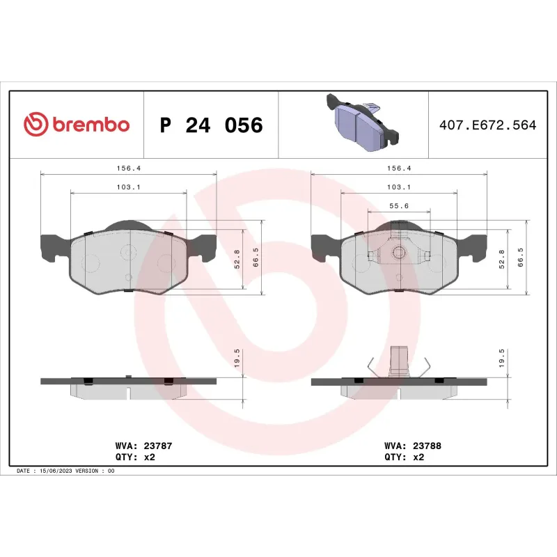 BREMBO P24056 Juego de pastillas de freno