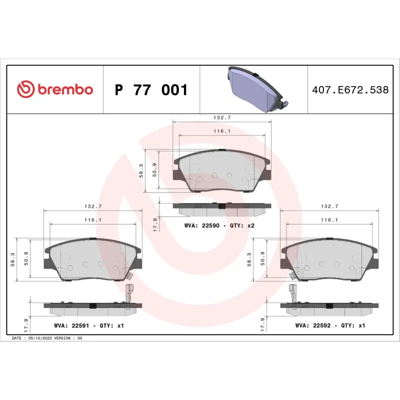 BREMBO P77001 Juego de pastillas de freno