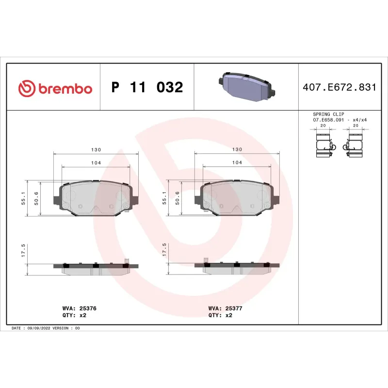 BREMBO P11032 Juego de pastillas de freno