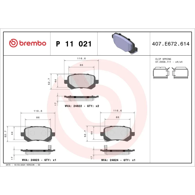 BREMBO P11021 Juego de pastillas de freno