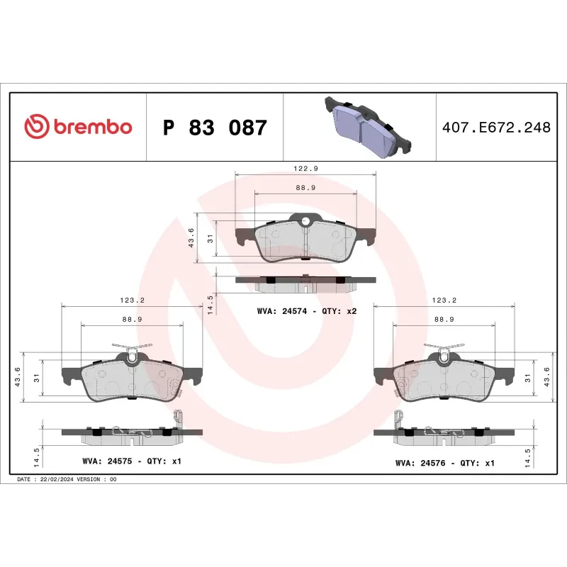 BREMBO P83087 Juego de pastillas de freno