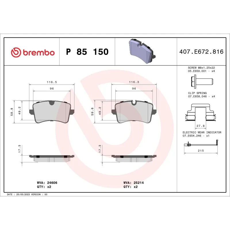BREMBO P85150 Juego de pastillas de freno