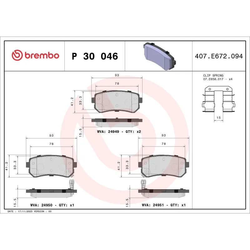 BREMBO P30046 Juego de pastillas de freno