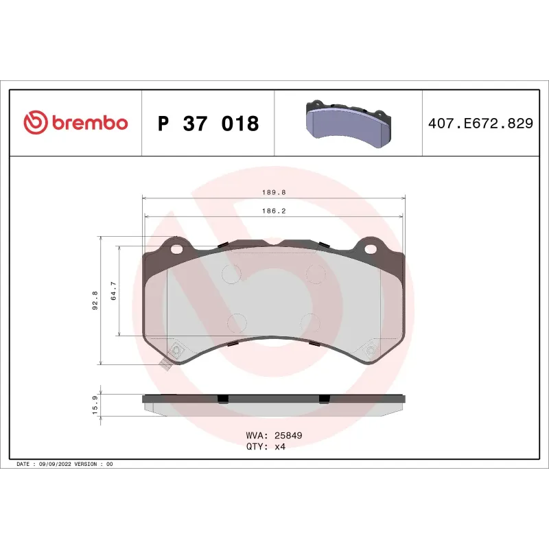 BREMBO P37018 Juego de pastillas de freno