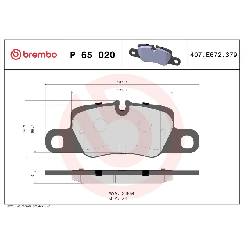 BREMBO P65020 Juego de pastillas de freno