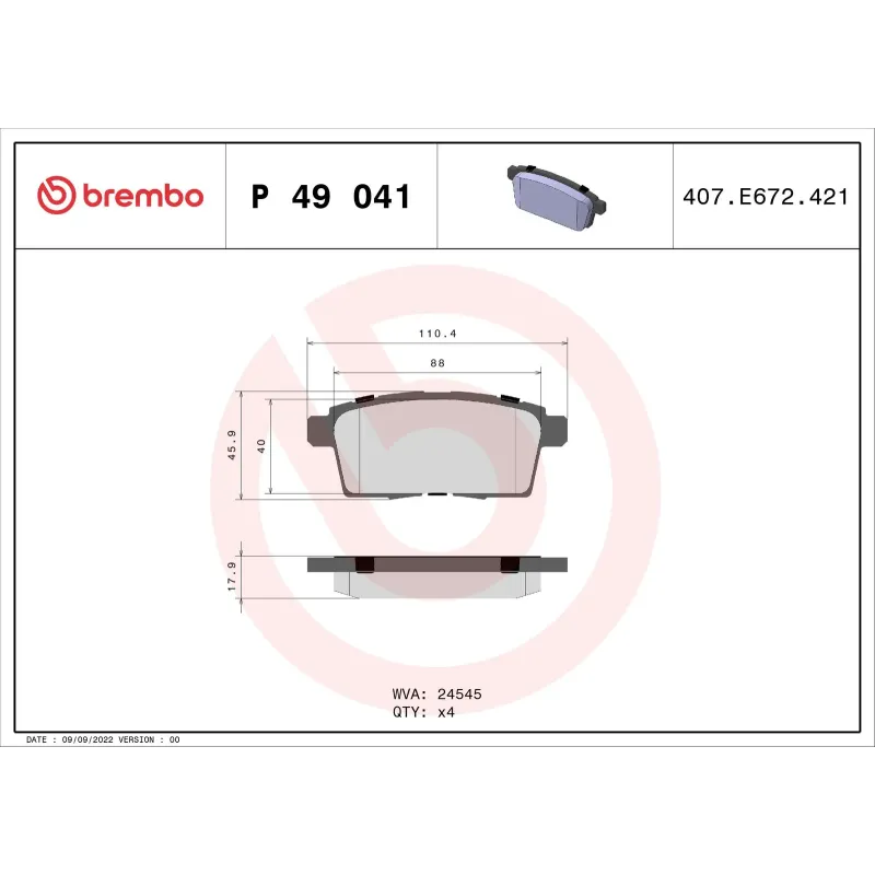 BREMBO P49041 Juego de pastillas de freno