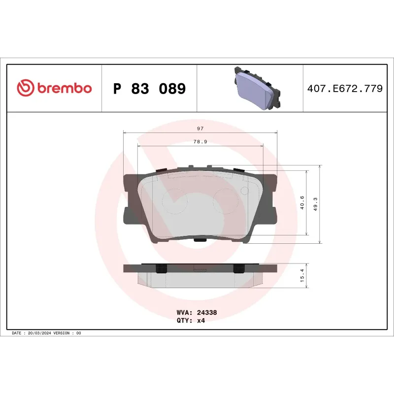 BREMBO P83089 Juego de pastillas de freno