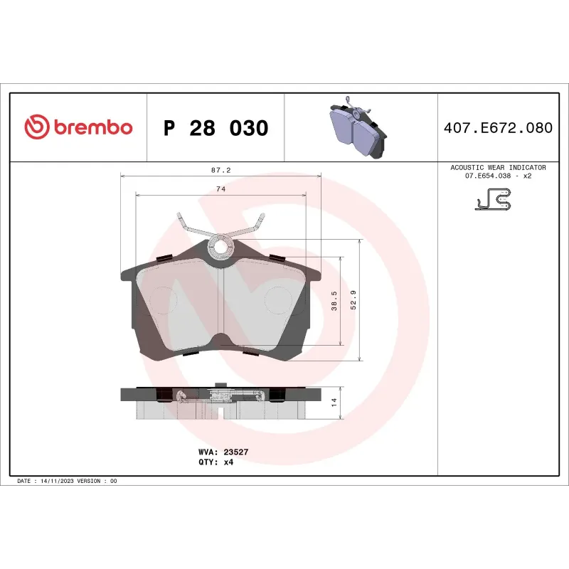 BREMBO P28030 Juego de pastillas de freno