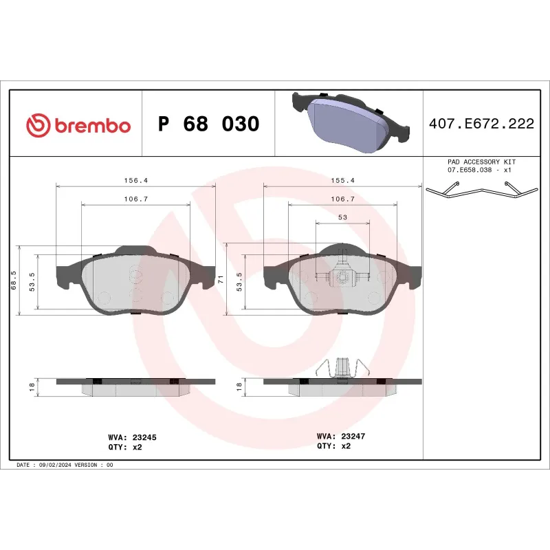 BREMBO P68030 Juego de pastillas de freno