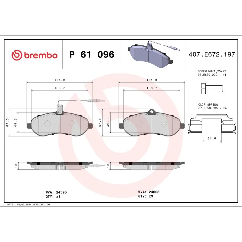 BREMBO P61096 Juego de pastillas de freno