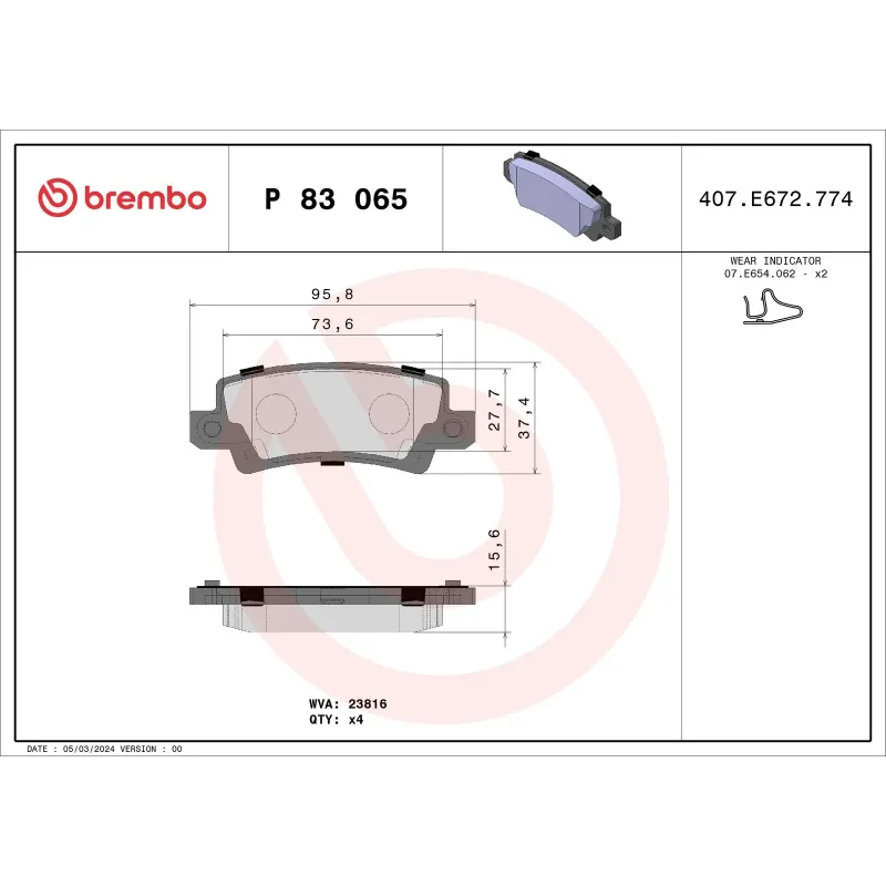 BREMBO P83065 Juego de pastillas de freno