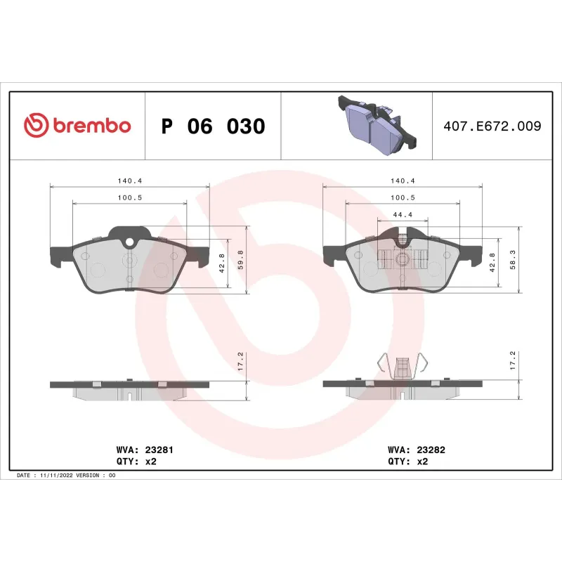BREMBO P06030 Juego de pastillas de freno