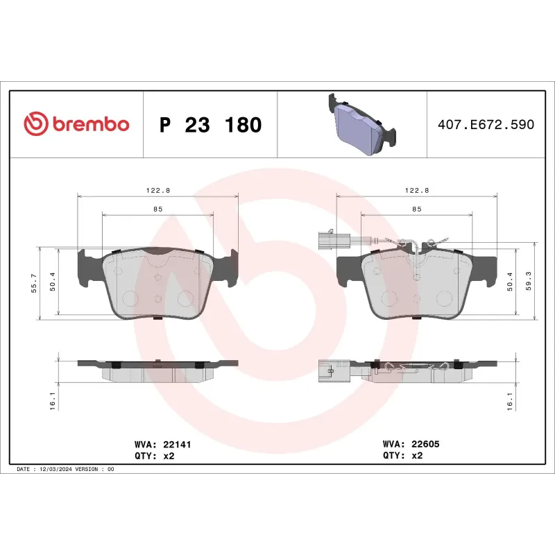 BREMBO P23180 Juego de pastillas de freno