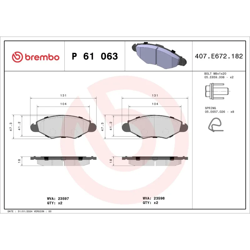 BREMBO P61063 Juego de pastillas de freno