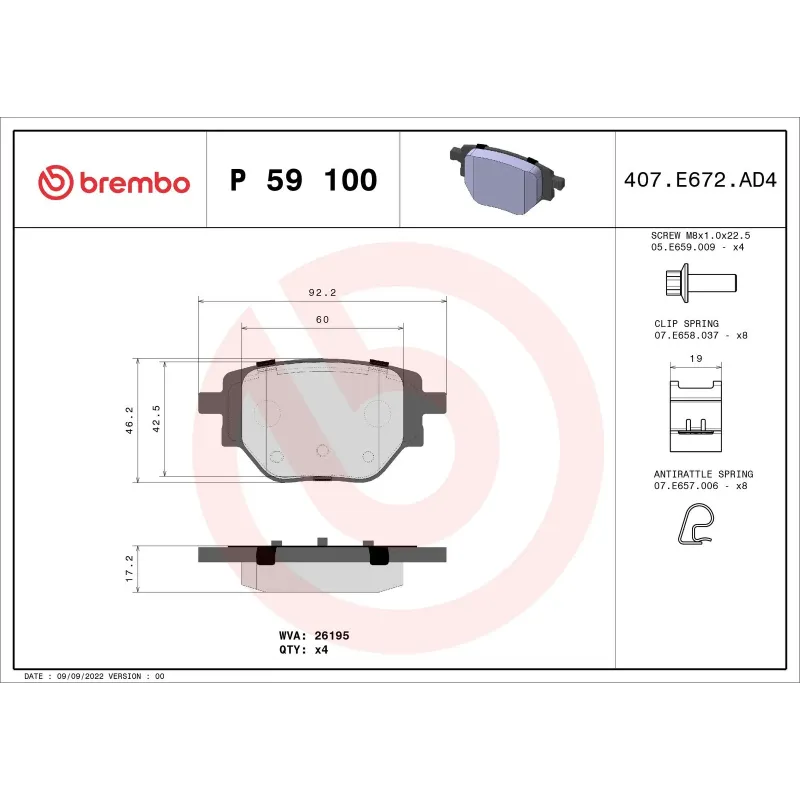 BREMBO P59100 Juego de pastillas de freno