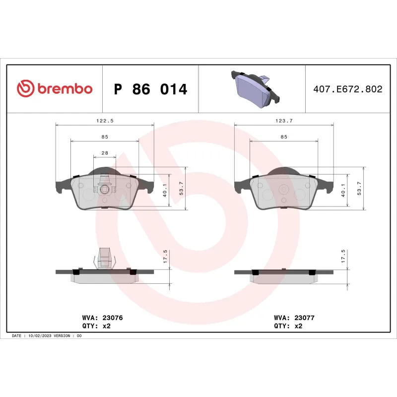 BREMBO P86014 Juego de pastillas de freno