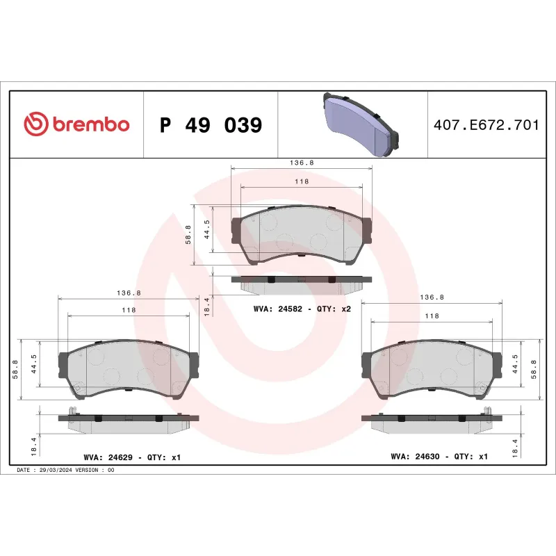 BREMBO P49039 Juego de pastillas de freno