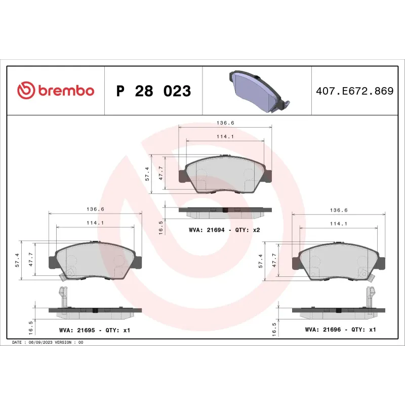 BREMBO P28023 Juego de pastillas de freno