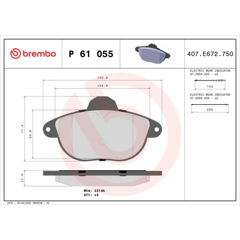 BREMBO P61055 Juego de pastillas de freno