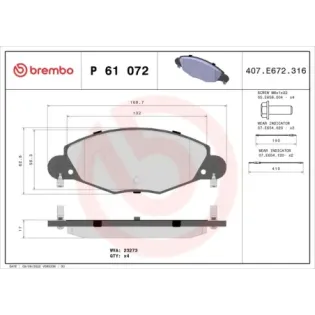 BREMBO P61072 Juego de pastillas de freno