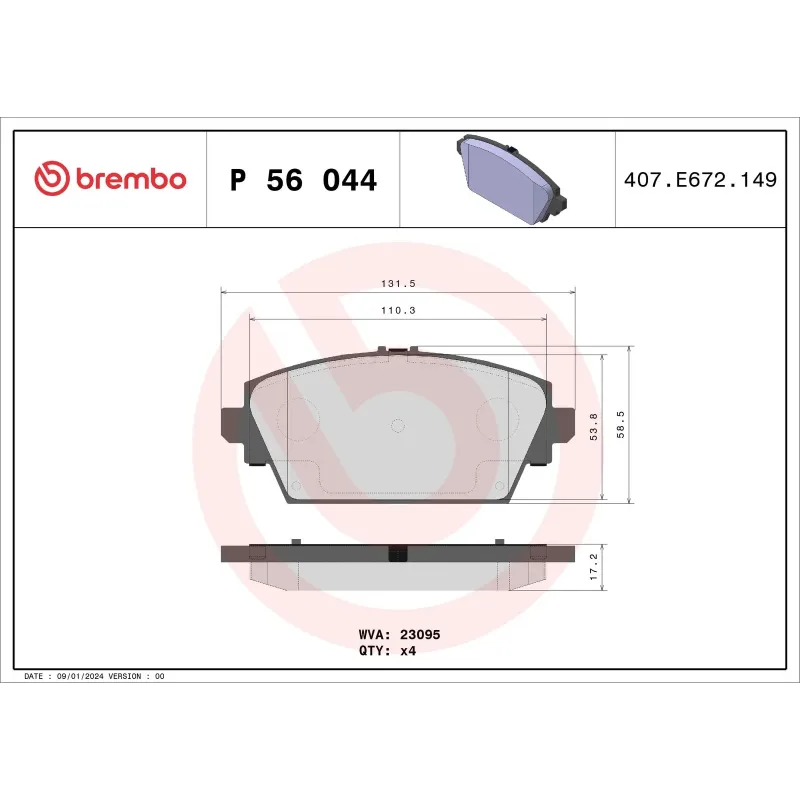 BREMBO P56044 Juego de pastillas de freno