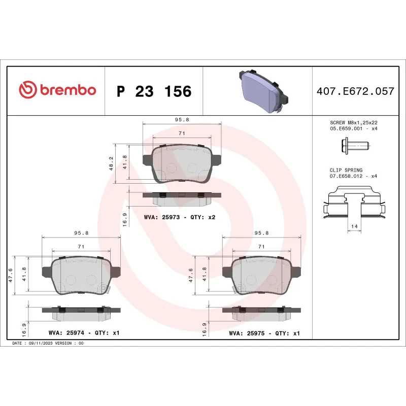BREMBO P23156 Juego de pastillas de freno