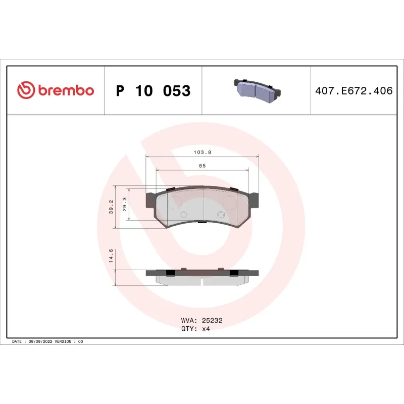 BREMBO P10053 Juego de pastillas de freno