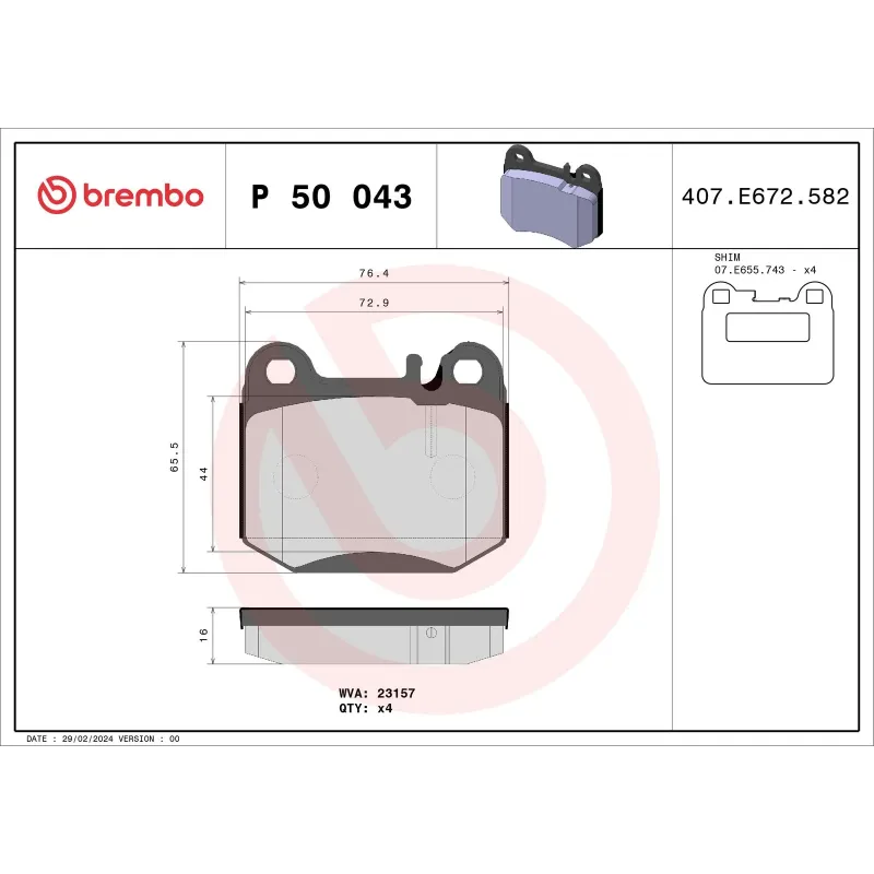 BREMBO P50043 Juego de pastillas de freno