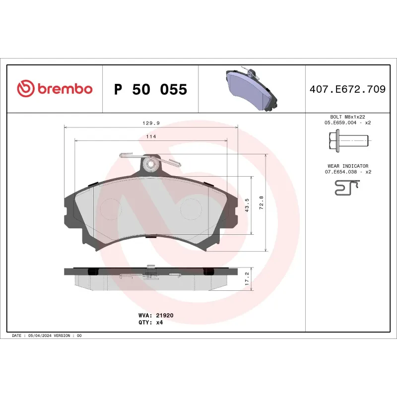 BREMBO P50055 Juego de pastillas de freno