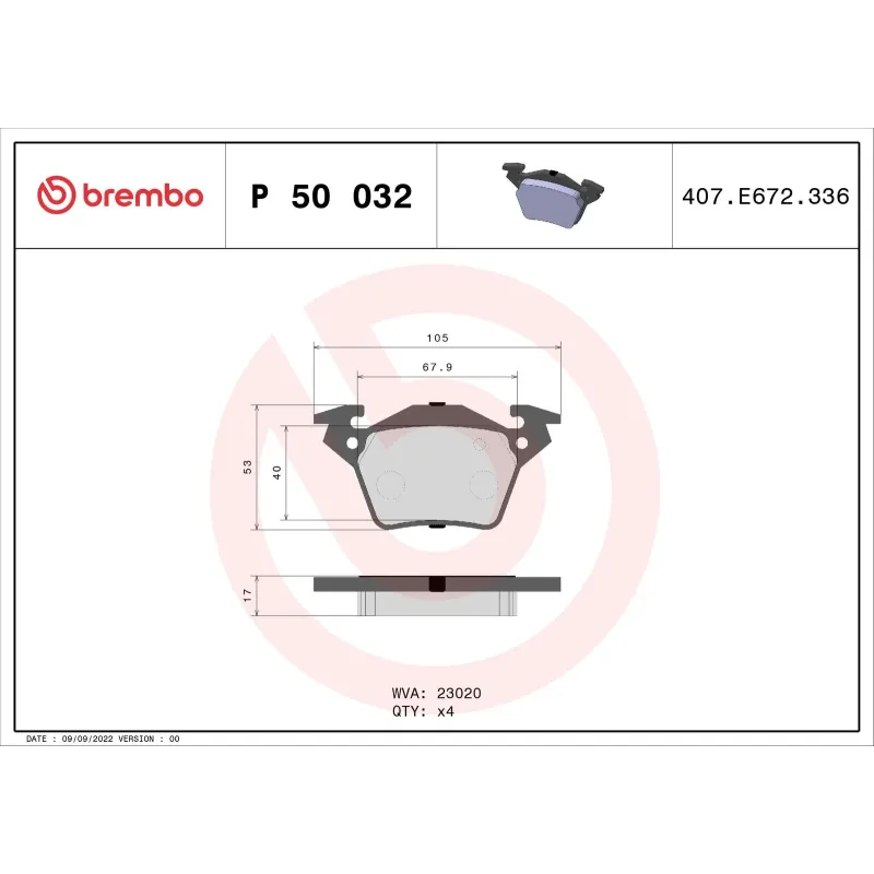 BREMBO P50032 Juego de pastillas de freno