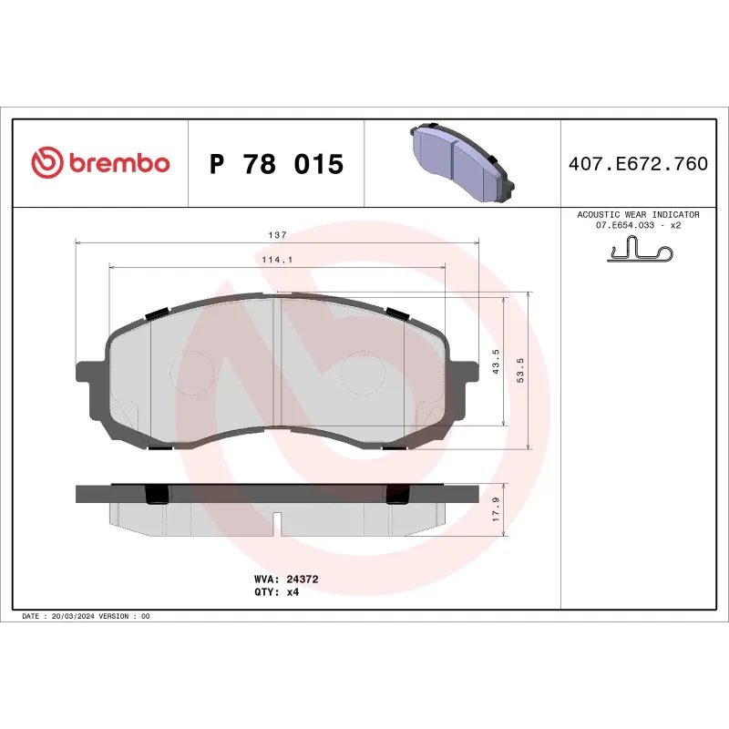 BREMBO P78015 Juego de pastillas de freno