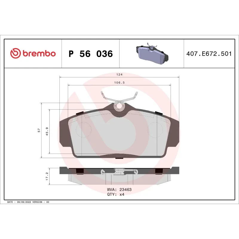 BREMBO P56036 Juego de pastillas de freno