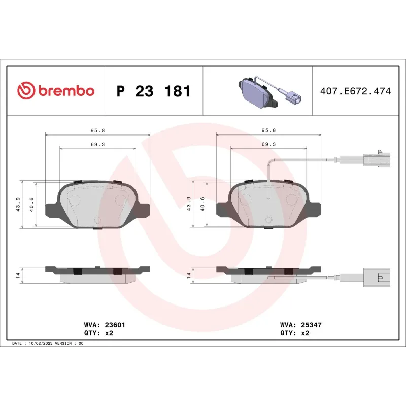 BREMBO P23181 Juego de pastillas de freno