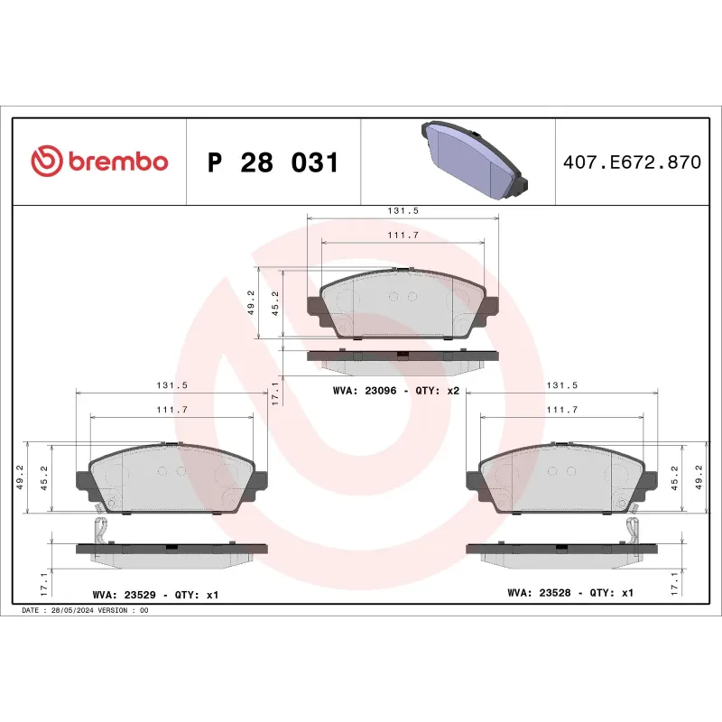 BREMBO P28031 Juego de pastillas de freno