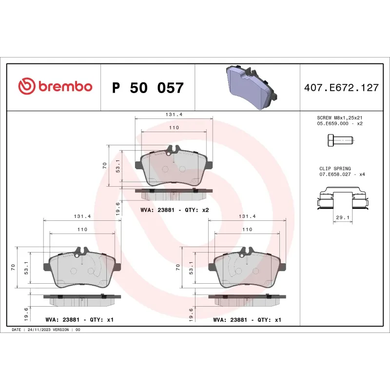 BREMBO P50057 Juego de pastillas de freno