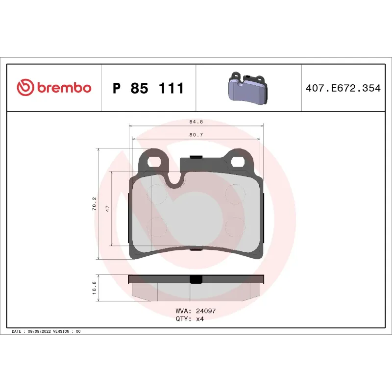 BREMBO P85111 Juego de pastillas de freno