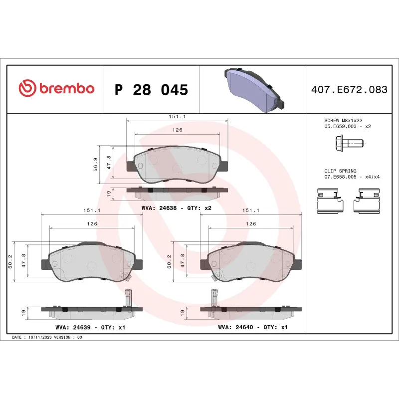 BREMBO P28045 Juego de pastillas de freno