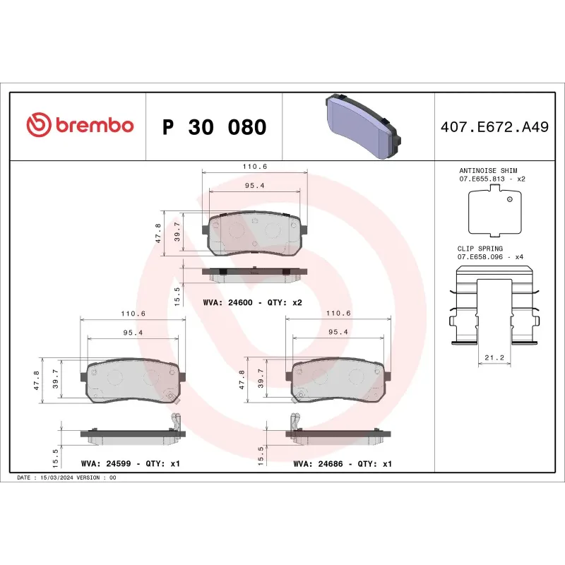 BREMBO P30080 Juego de pastillas de freno