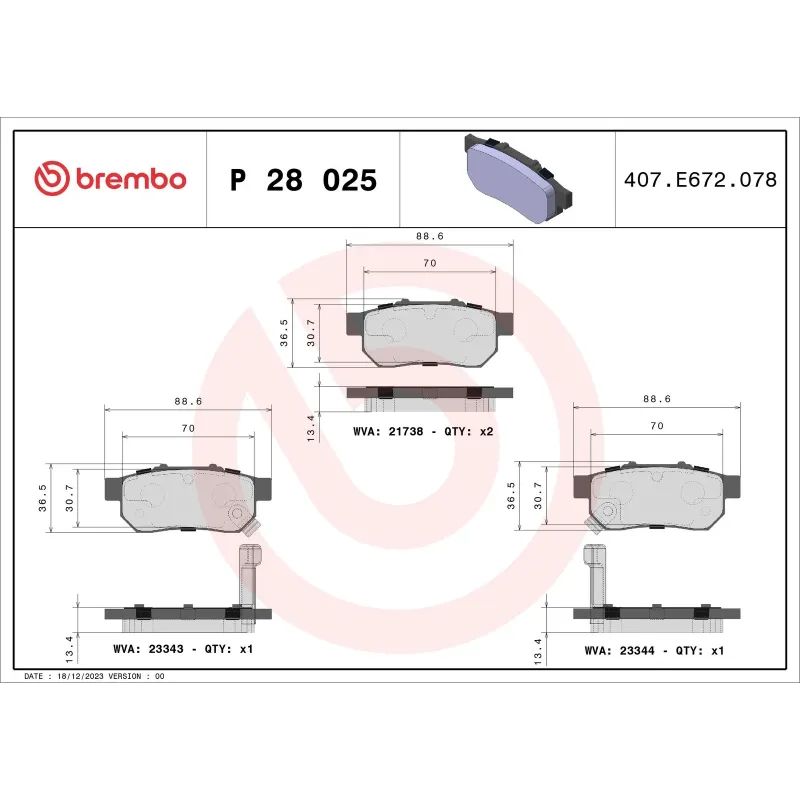 BREMBO P28025 Juego de pastillas de freno