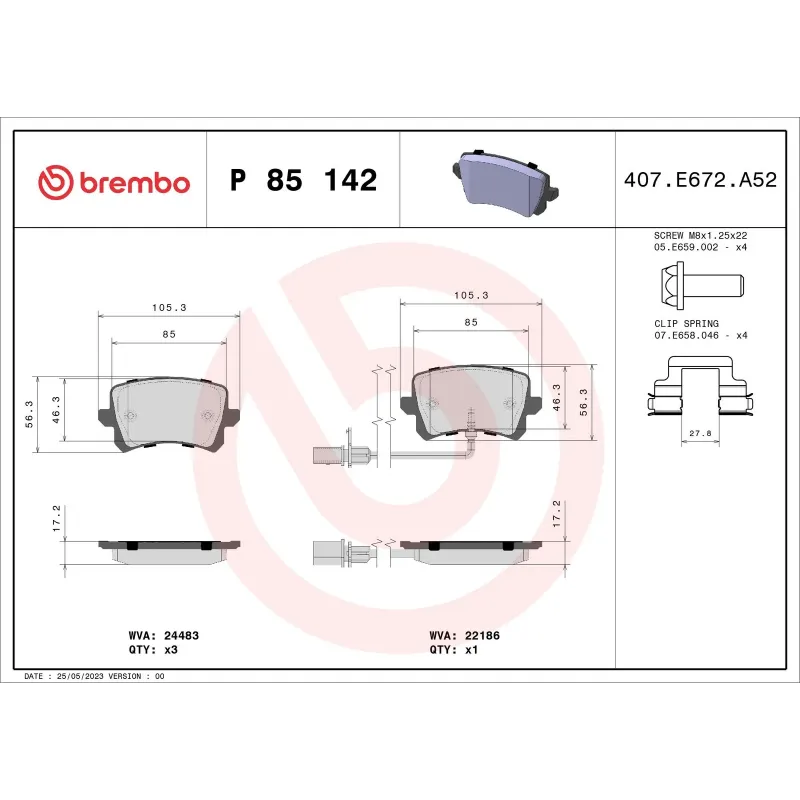 BREMBO P85142 Juego de pastillas de freno