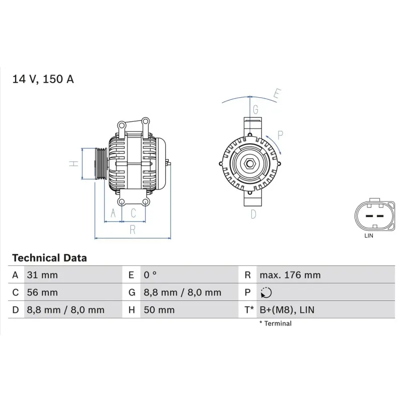 BOSCH 0986047150 Alternador
