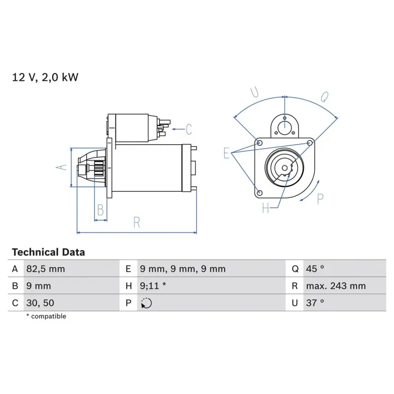 BOSCH 0986017790 Motor de arranque