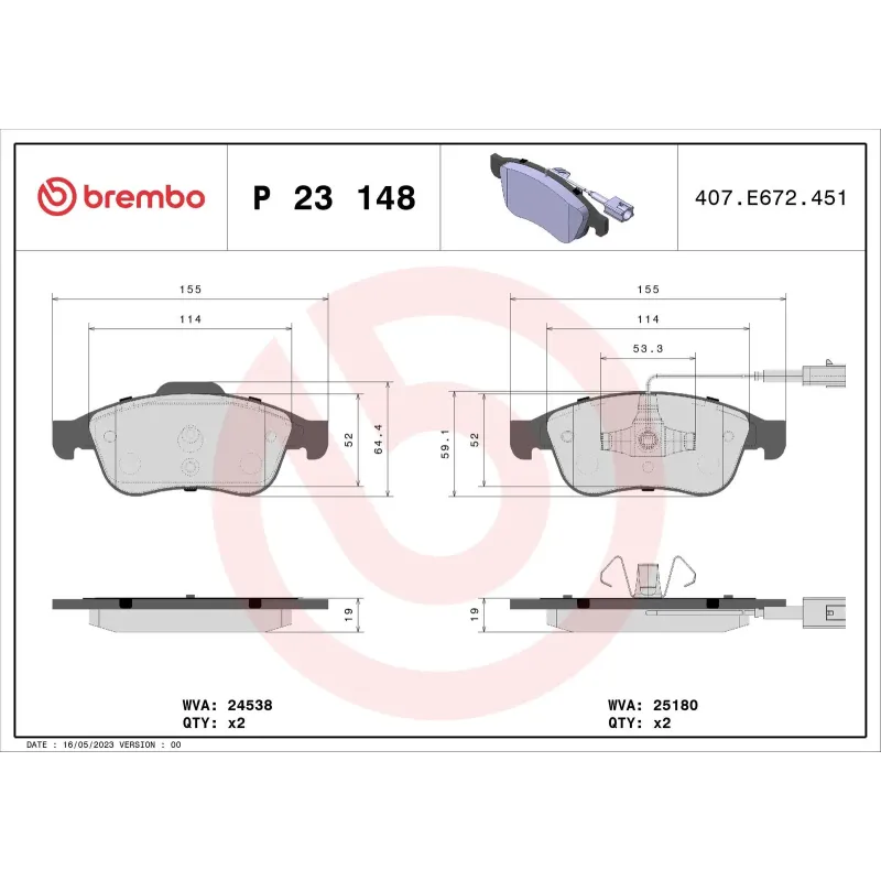 BREMBO P23148 Juego de pastillas de freno